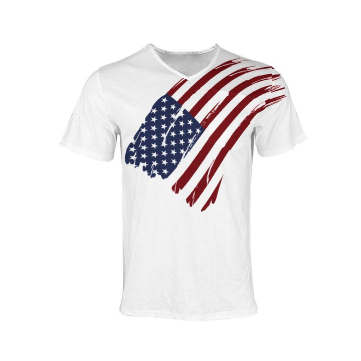 Herren V-Ausschnitt T-Shirt mit kreativem Flaggenmotiv Aliams