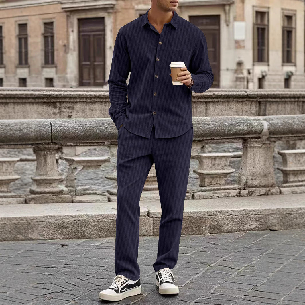 Herren elegantes Freizeitanzug mit stilvollem Hemd und bequemer Hose Aliams