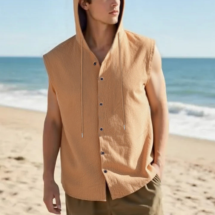 Herren ärmelloses Kapuzenshirt mit Knopfleiste und lässigem Schnitt Aliams