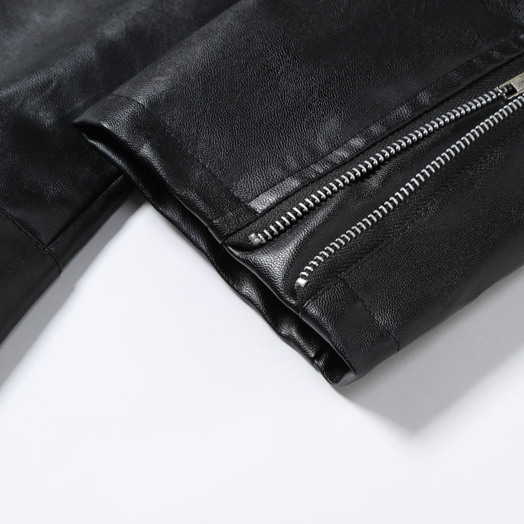 Herren Biker-Lederjacke mit asymmetrischem Reißverschluss und praktischen Taschen Aliams