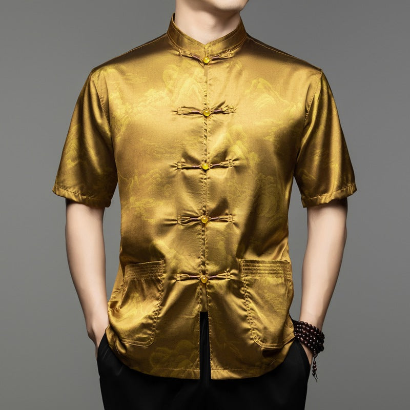 Herren Seidenhemd mit traditionellem asiatischem Muster Aliams