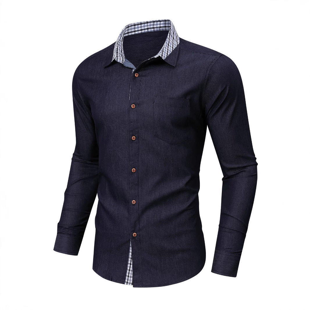 Herren Denim Hemd mit kariertem Kragen Aliams