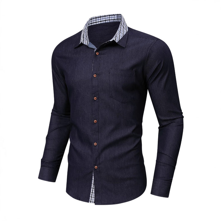 Herren Denim Hemd mit kariertem Kragen Aliams