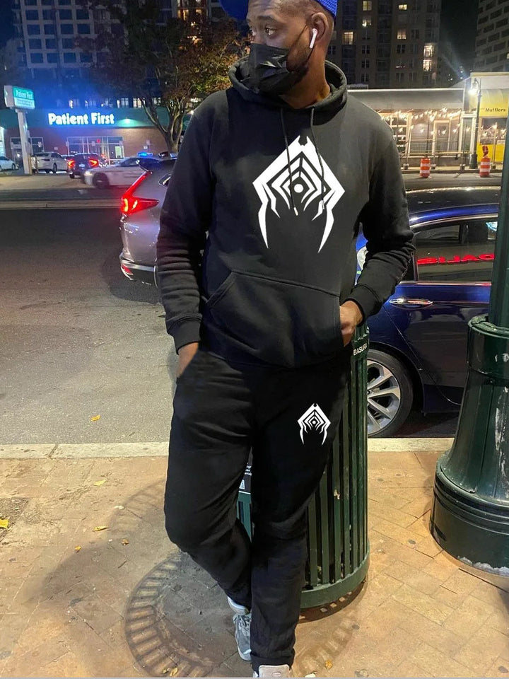 Herren Kapuzenpullover und Jogginghose Set mit künstlerischem Spinnenmotiv Aliams