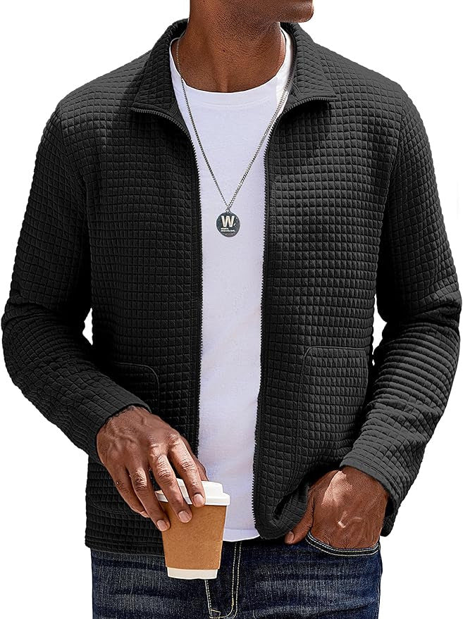 Herren Strukturierte Sweatjacke mit hohem Kragen und praktischen Taschen Aliams