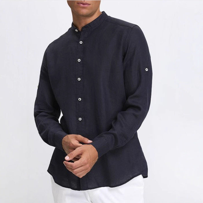 Herren stilvolles Langarmhemd mit Stehkragen und feiner Textur Aliams