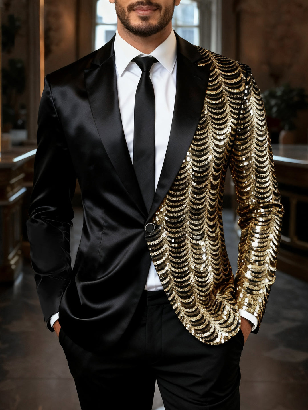 Herren eleganter Glitzerblazer mit asymmetrischem Design Aliams