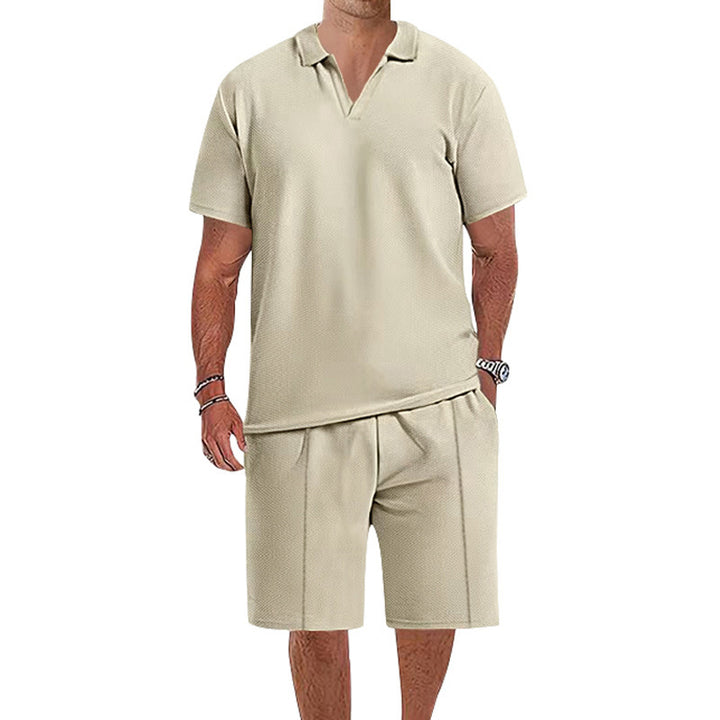 Herren Freizeit Polo-Shorts-Set aus atmungsaktivem Stoff mit Struktur Aliams