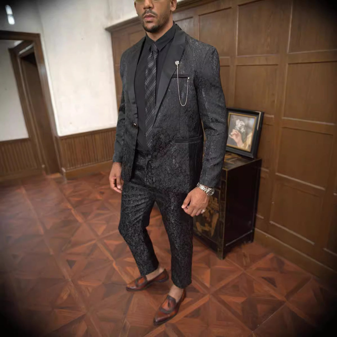 Herren festliches Anzugset mit floralem Jacquard-Muster Aliams