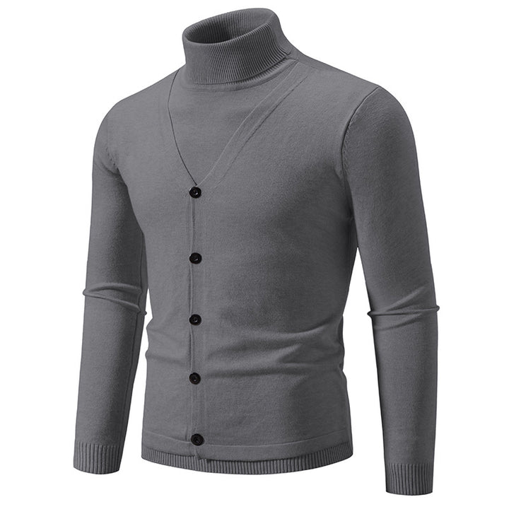Herren eleganter Rollkragenpullover mit knöpfbaren Frontdetails und feiner Strickstruktur Aliams