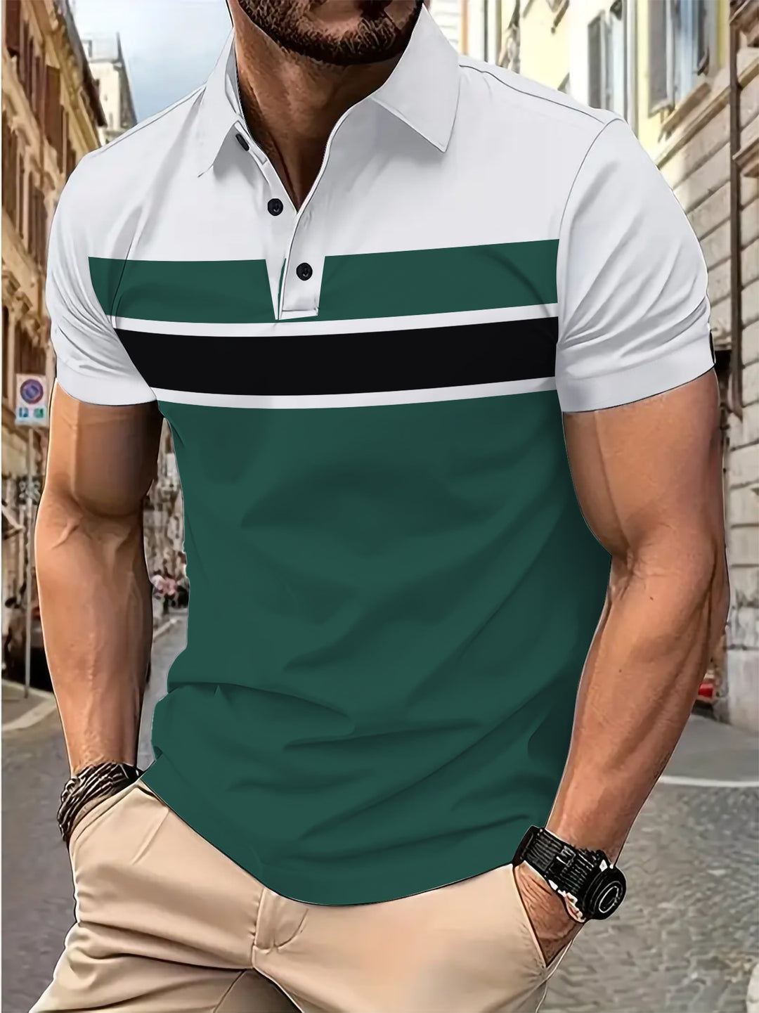 Herren Kurzarm Poloshirt mit modernem Streifenmuster Aliams