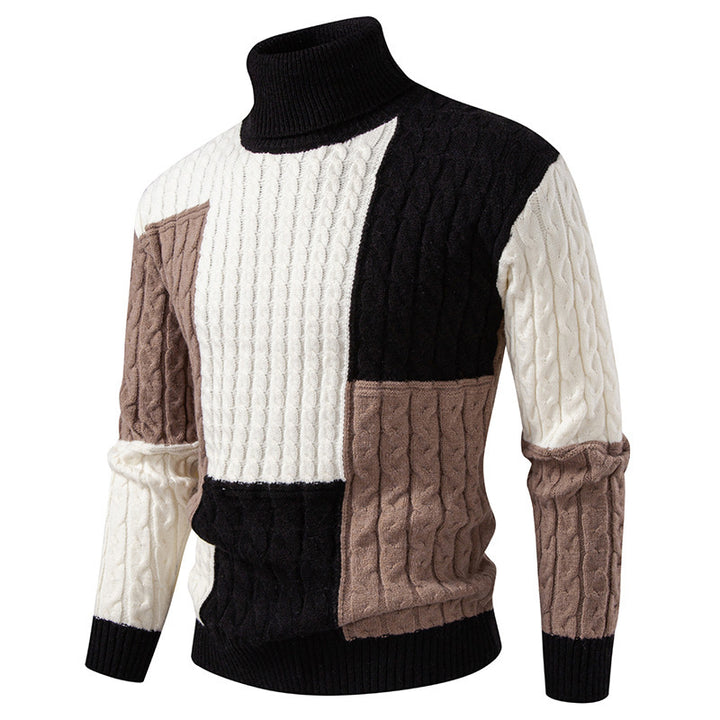 Herren hochwertiger Strickpullover mit modernem Farbblockdesign Aliams