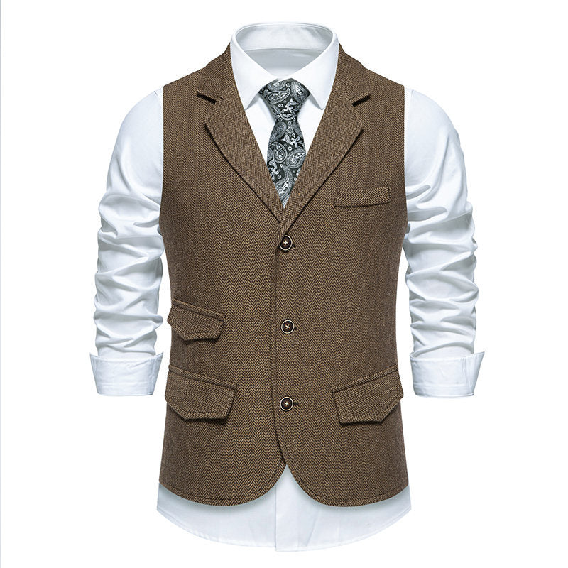 Herren elegante Anzugweste im klassischen Herringbone-Design mit praktischen Taschen Aliams 1758809564