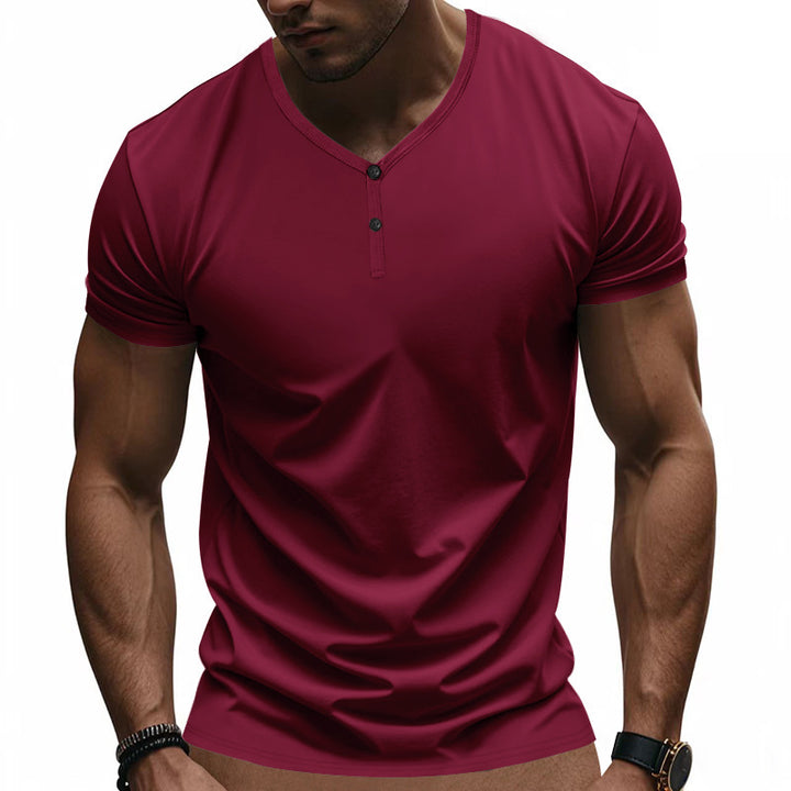 Herren Kurzarm Henley-T-Shirt mit strukturiertem V-Ausschnitt Aliams