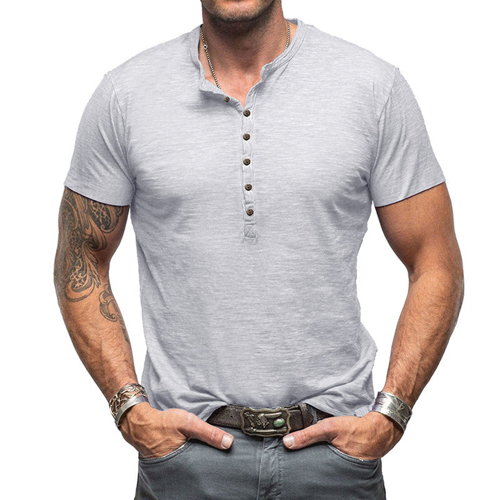 Herren Kurzarm Henley-T-Shirt mit strukturierter Knopfleiste Aliams
