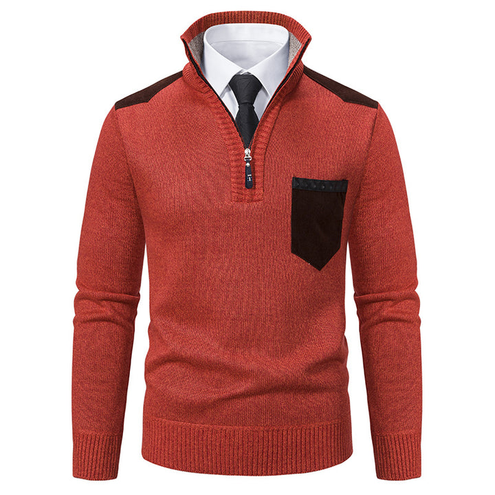 Herren eleganter Strickpullover mit Kragen und Taschen Aliams