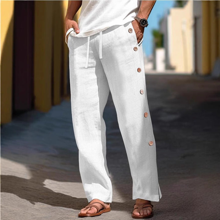 Herren Leinenhose mit seitlichen Knopfdetails und lockerer Passform Aliams