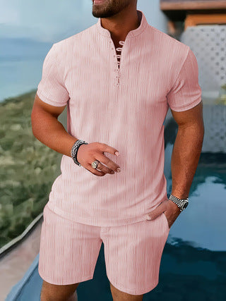 Herren Kurzarm Outfit mit modischem Stehkragen Aliams