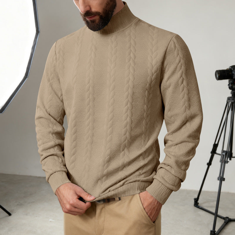 Herren Strickpullover mit hohem Kragen und Zopfmuster Aliams