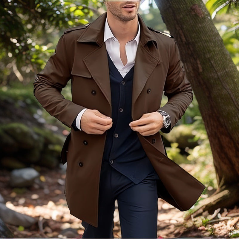 Herren klassischer Trenchcoat im zeitlosen Design mit knöpfbaren Taschen Aliams