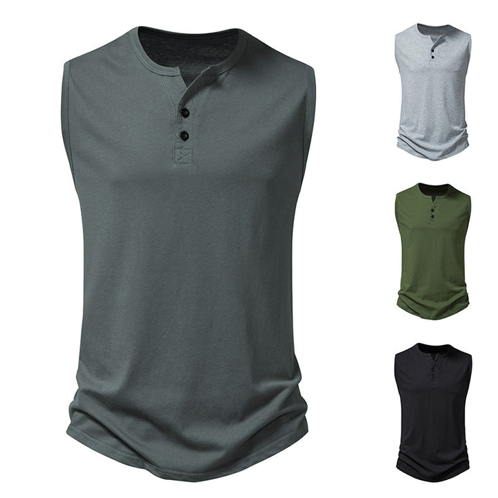 Herren ärmelloses Henley-Shirt mit modernem Knopfdesign Aliams