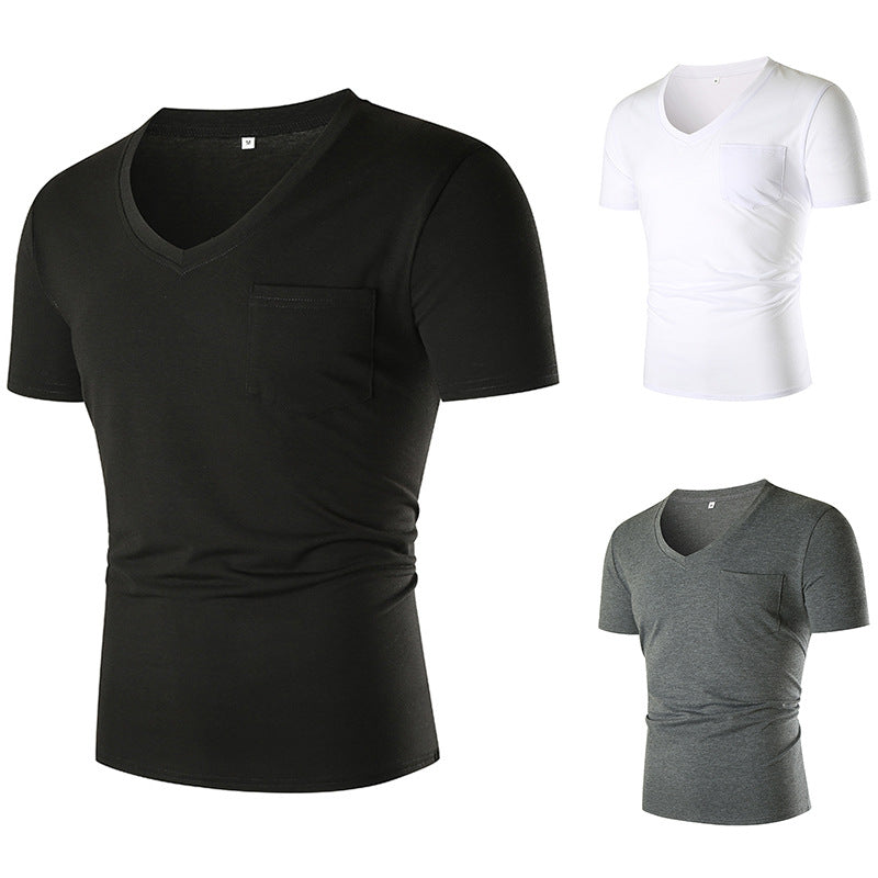 Herren V-Ausschnitt T-Shirt mit Brusttasche und figurbetonter Passform Aliams