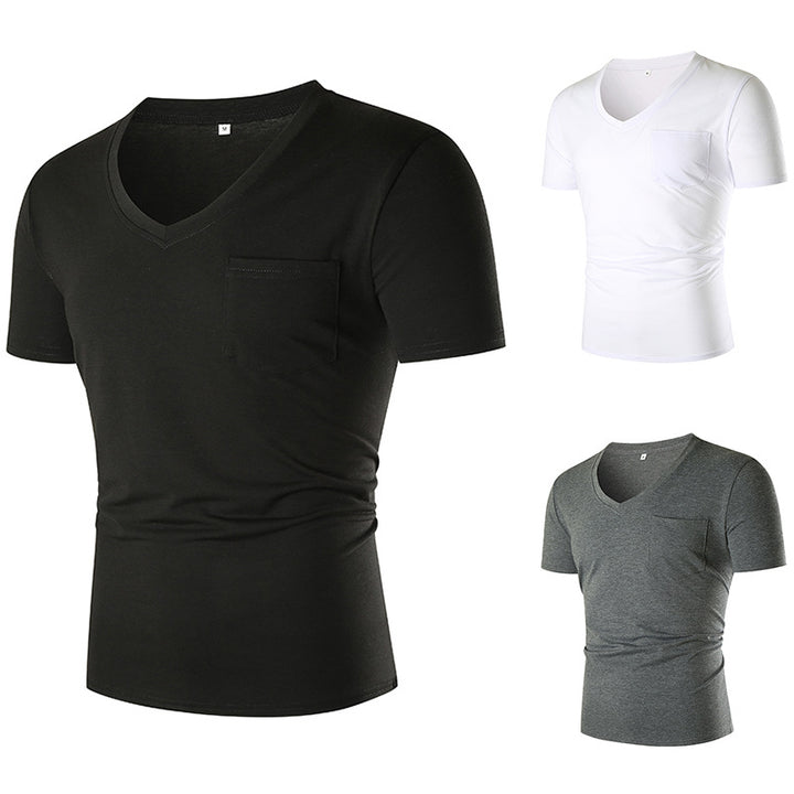 Herren V-Ausschnitt T-Shirt mit Brusttasche und figurbetonter Passform Aliams