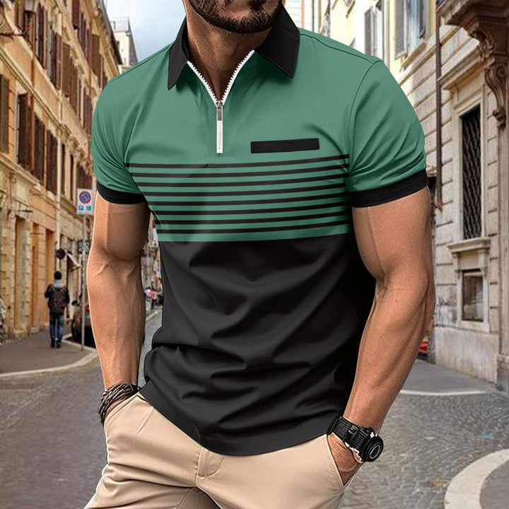 Herren Kurzarm Poloshirt mit elegantem Reißverschluss und modischem Streifenmuster Aliams