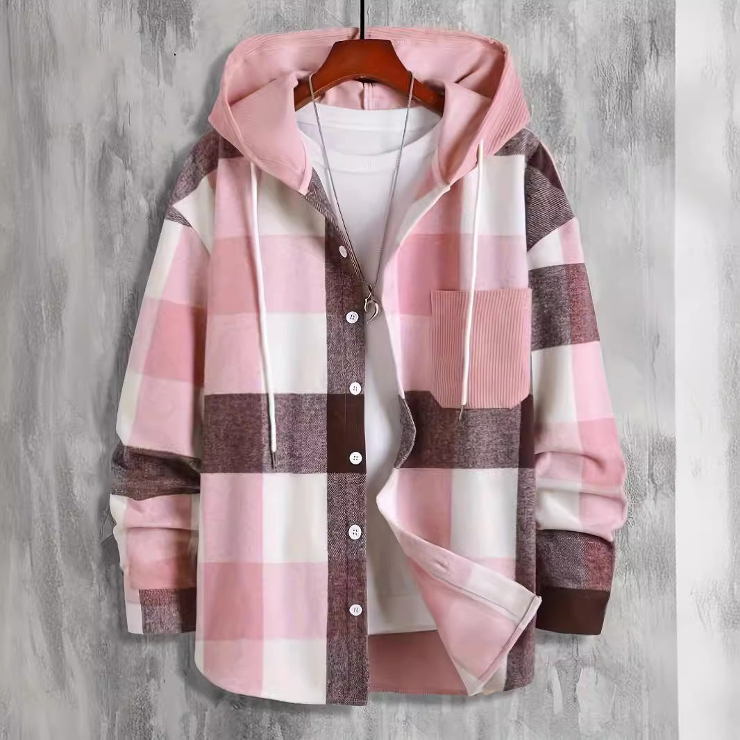 Herren kariertes Hemdjacke mit Kapuze Aliams