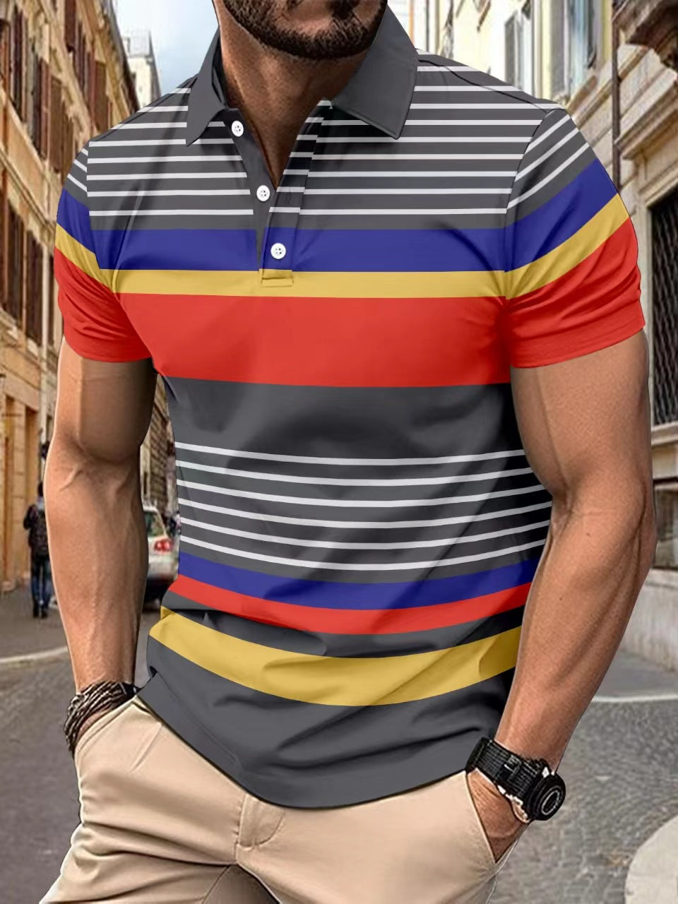 Herren Poloshirt mit modischem Streifendessin und hochwertiger Baumwollmischung Aliams