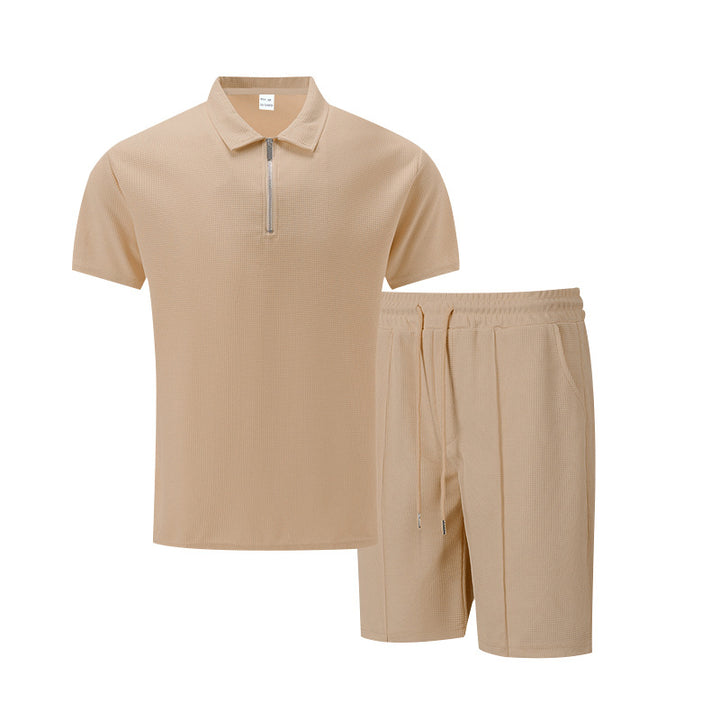 Herren sportliches Kurzarm-Poloshirt und Shorts-Set mit Reißverschluss Aliams