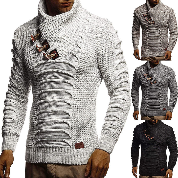 Herren Grobstrickpullover mit innovativem Schalkragen und rustikalem Design Aliams