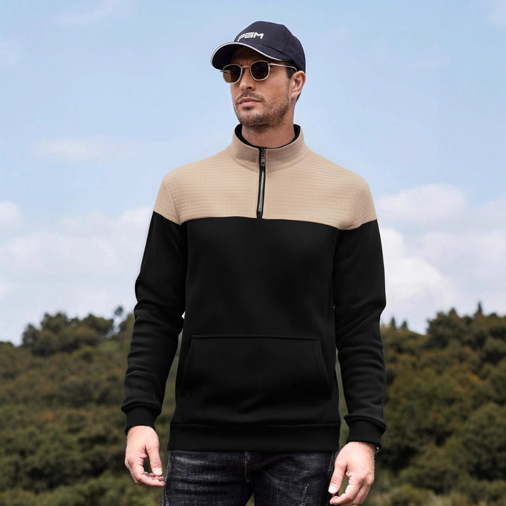 Herren funktionale Sweatjacke mit hochschließendem Kragen und praktischer Kängurutasche Aliams