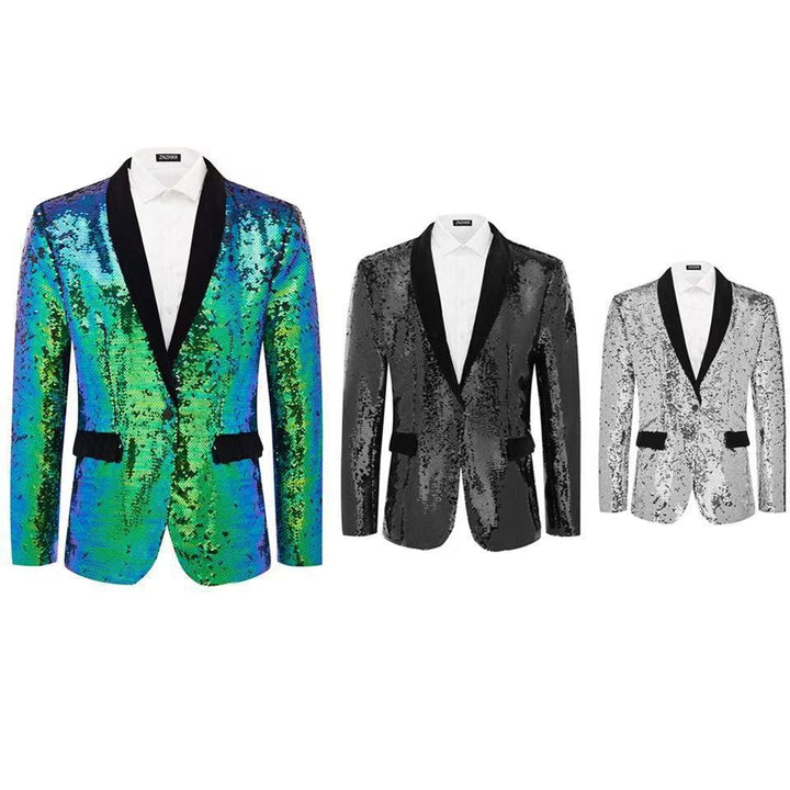Herren Smokingblazer mit glänzenden Pailletten und eleganter Satinkragen Aliams