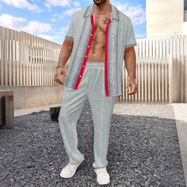 Herren Freizeit Set mit Kurzarmhemd und bequemer Hose Aliams