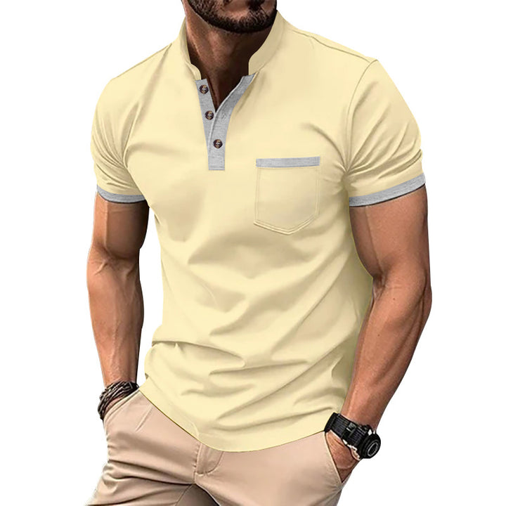 Herren Kurzarm-Henley-T-Shirt mit Button-Down-Kragen und Brusttasche Aliams