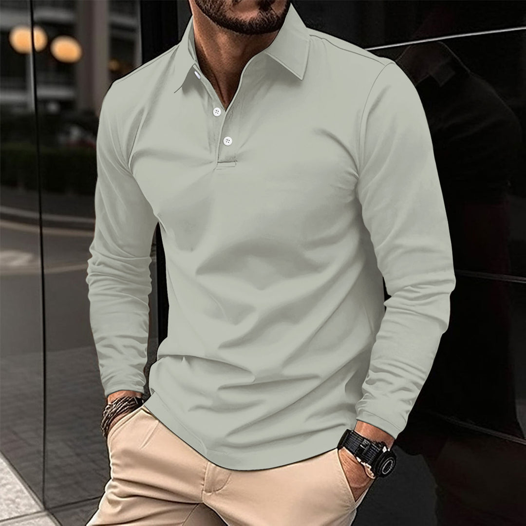 Herren elegantes Longsleeve Poloshirt mit modernem Henley-Kragen und atmungsaktiven Eigenschaften Aliams