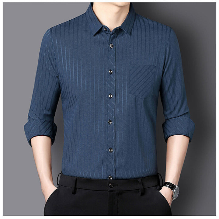 Herren elegantes Langarmhemd mit feiner Streifenstruktur Aliams