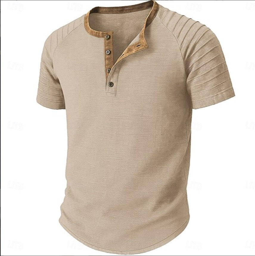Herren Kurzarm Henley-Shirt mit strukturiertem Stoff und kontrastierendem Kragen Aliams