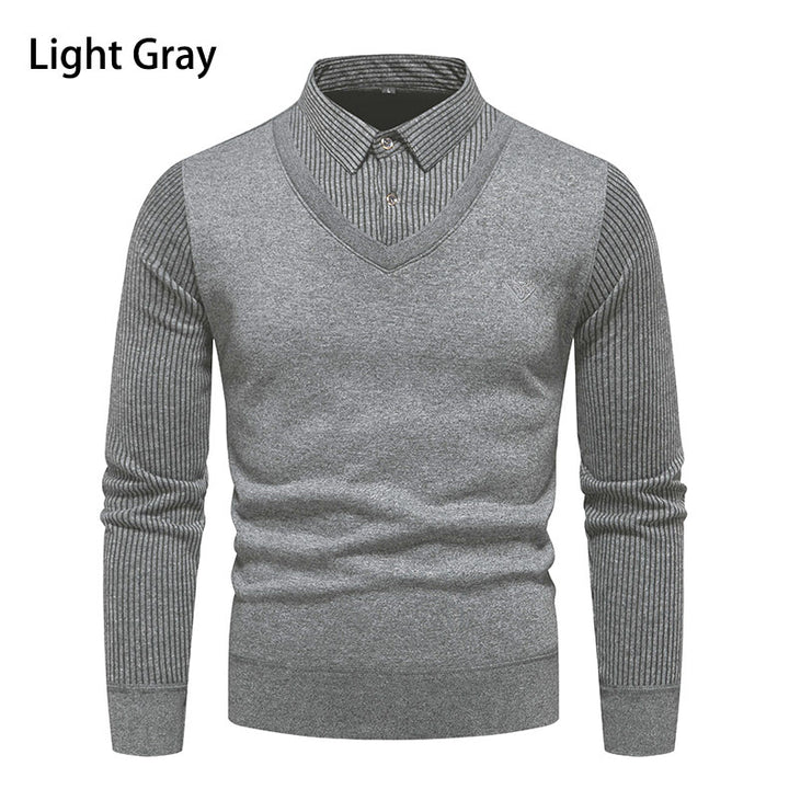 Herren V-Ausschnitt Pullover mit Hemdkragen Aliams