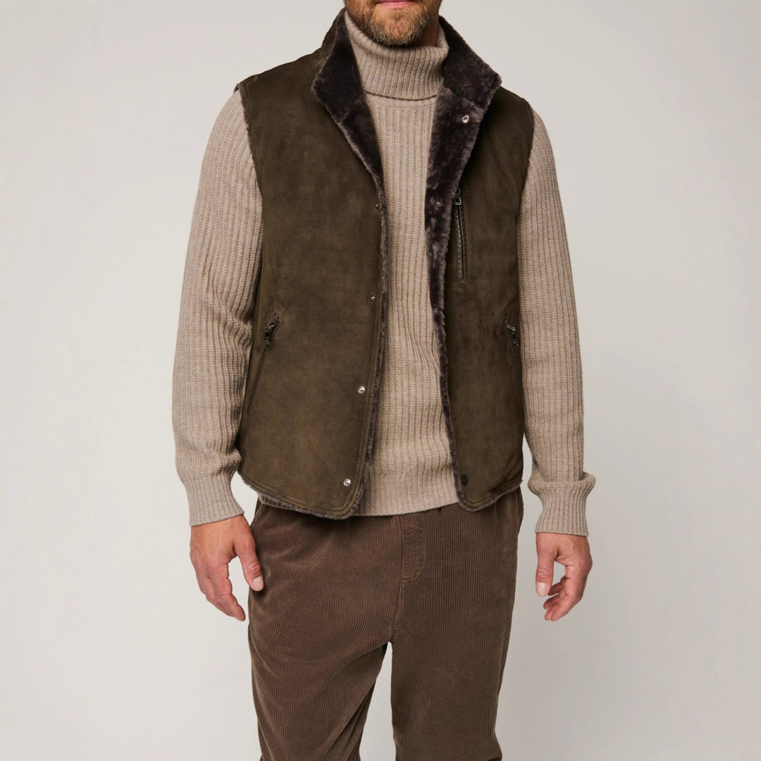 Herren modische Lammfell-Weste mit abnehmbarem Kragen Aliams