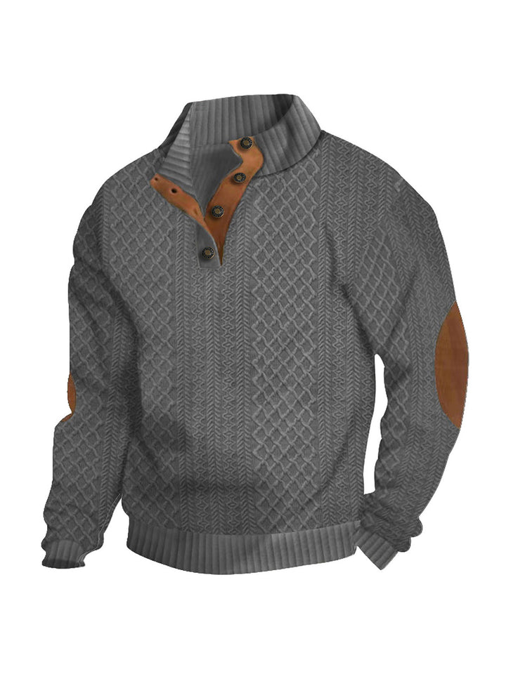 Herren Strickpullover mit meliertem Muster und Knopfleiste Aliams