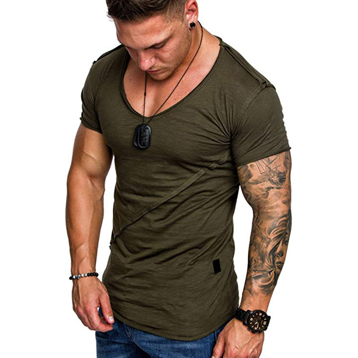 Herren V-Ausschnitt T-Shirt aus hochwertiger Baumwolle mit strukturierter Oberfläche Aliams