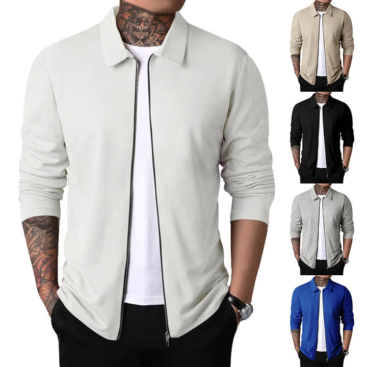 Herren elegantes Langarmshirt mit durchgehendem Reißverschluss und strukturiertem Gewebe Aliams
