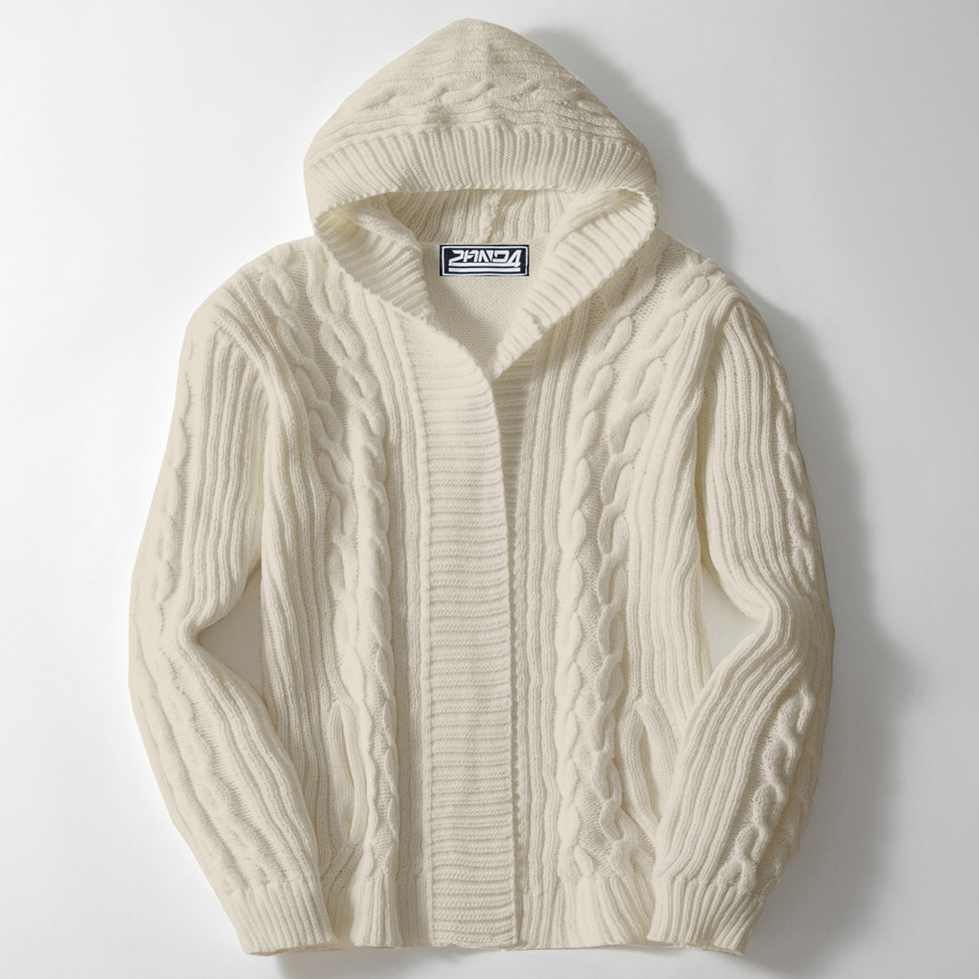 Herren Grobstrickjacke mit weitem Kragen und Kabelmuster Aliams