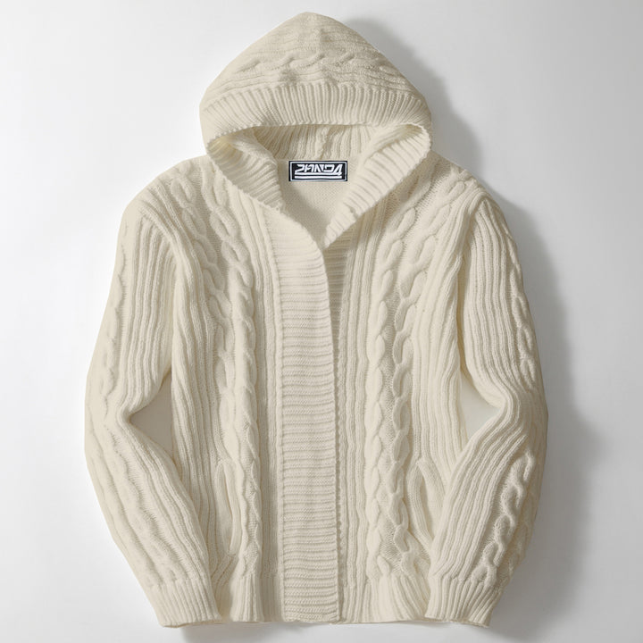 Herren Grobstrickjacke mit weitem Kragen und Kabelmuster Aliams