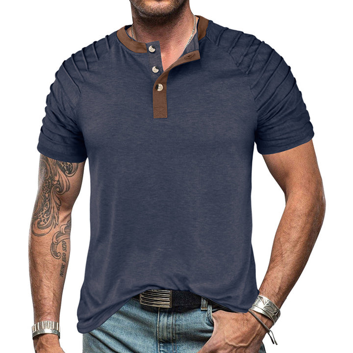 Herren Kurzarm-Henley-Shirt mit eleganter Knopfleiste und modischen Akzenten Aliams