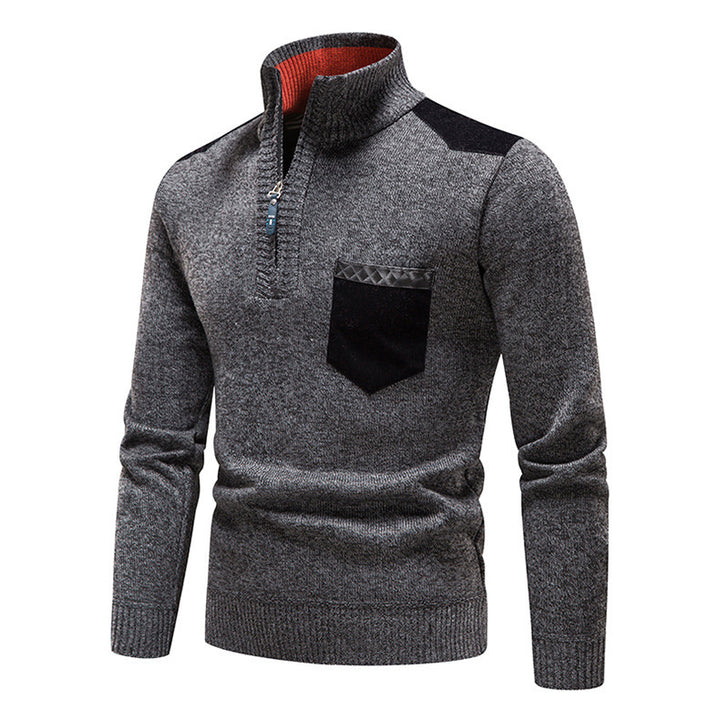 Herren hochwertiger Strickpullover mit modernem Reißverschluss und praktischer Brusttasche Aliams