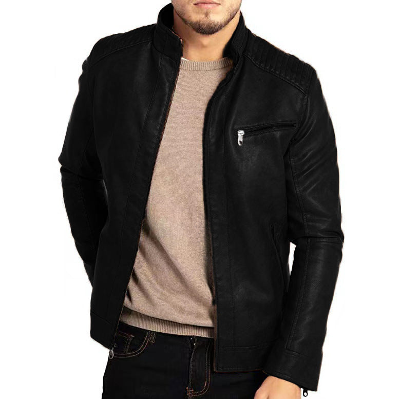 Herren Kunstlederjacke mit Stehkragen und modernen Details Aliams