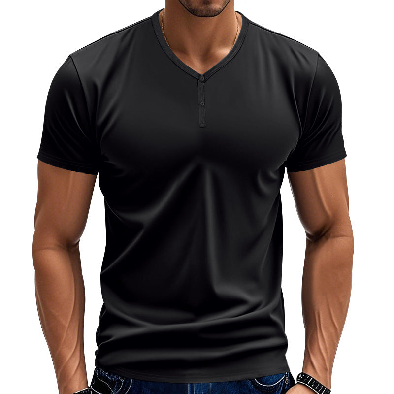 Herren Kurzarm Henley-T-Shirt mit atmungsaktiver Struktur Aliams